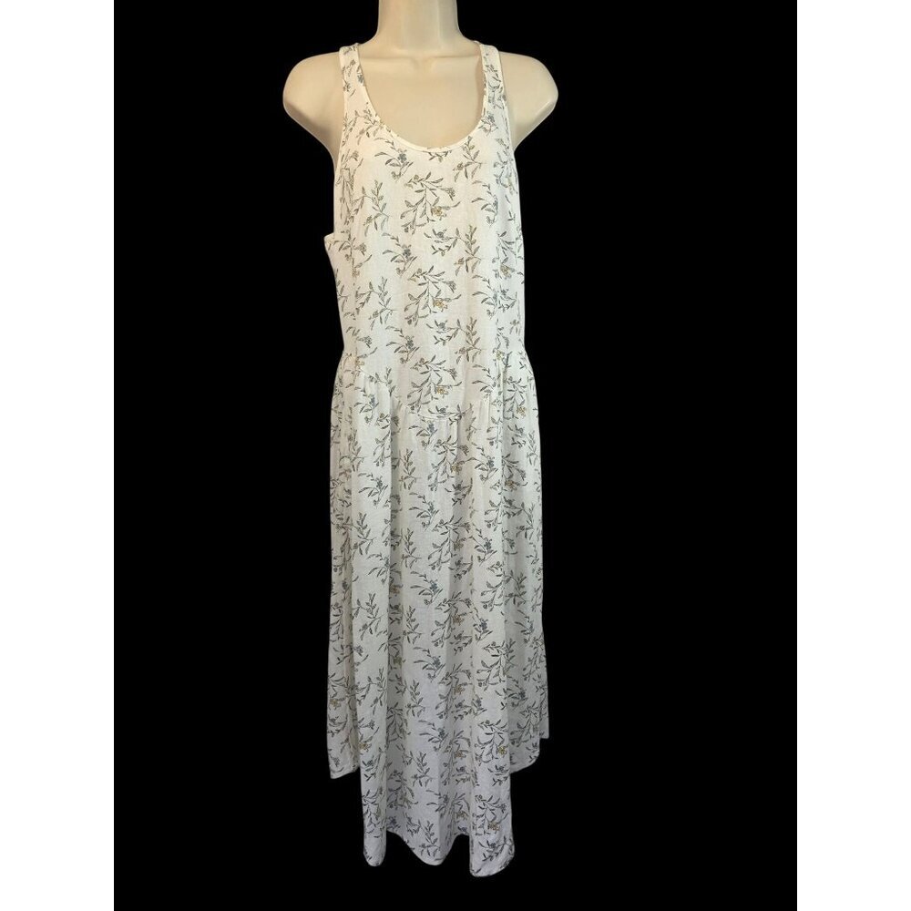Linen Blnd Floral Midi Dress Sz S Racerback White Botanical NEW Universal Thread - Picture 8 of 9